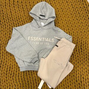 Fear of God ESSENTIALS Grey Hoodie with Beige Joggers